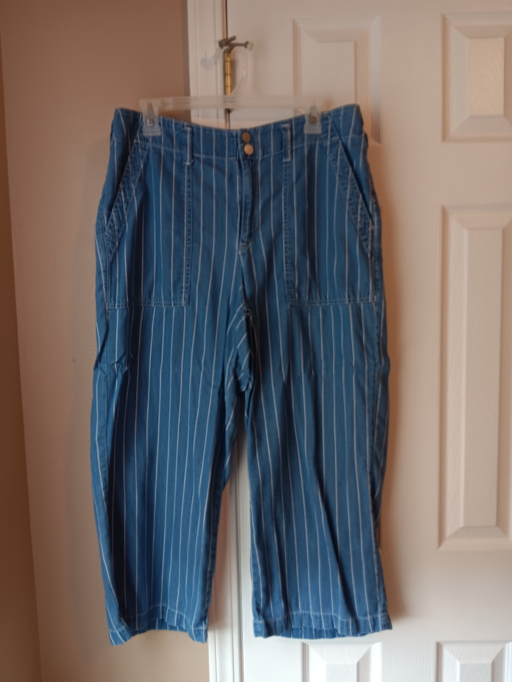 Women's Seven7 Blue Pinstripe Cropped Wide Leg Pants